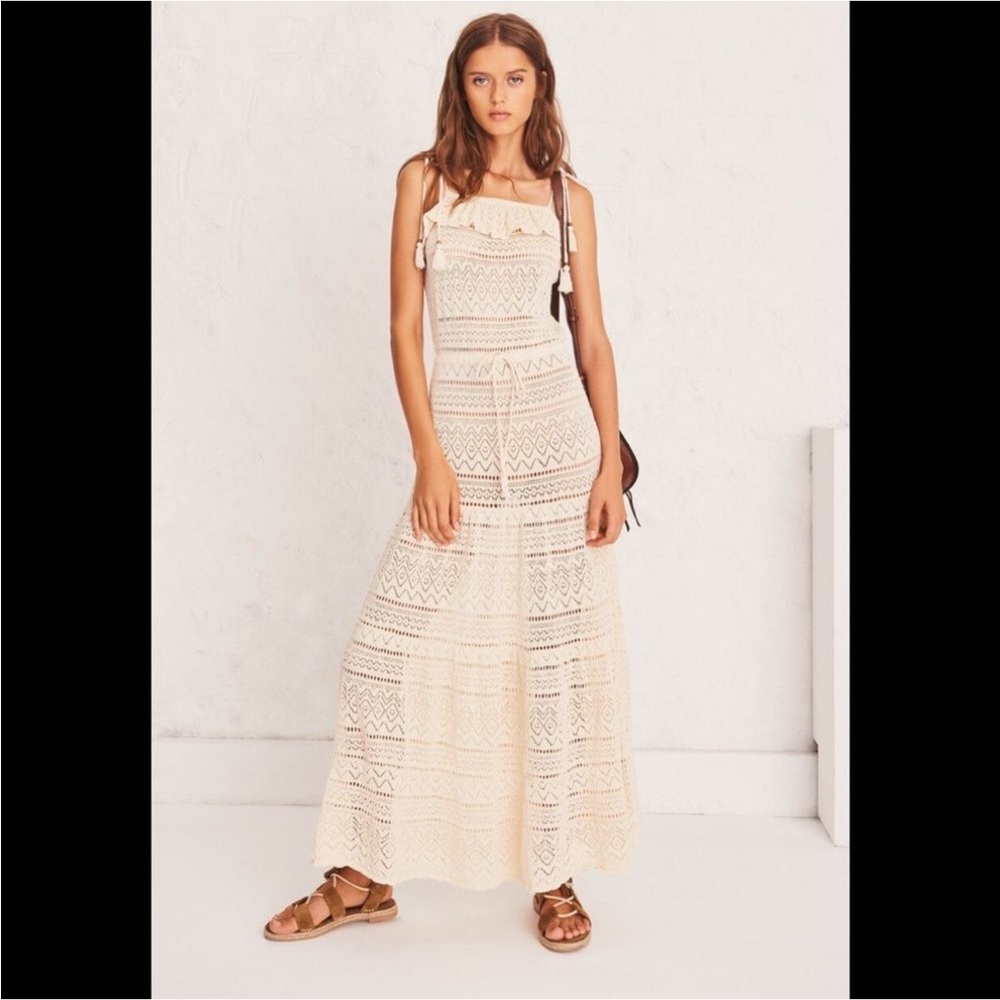 BA&SH “Lady Dress” Crochet Maxi Dress Women’s 2 (S/M) Cream 100% Cotton Boho